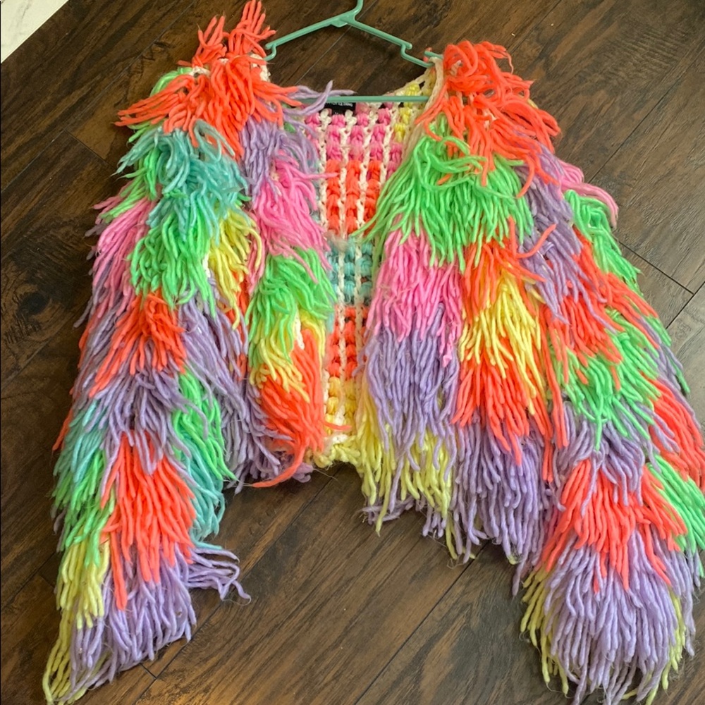Colorful Shaggy Knit Cardigan